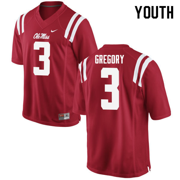 Youth #3 DeMarcus Gregory Ole Miss Rebels College Football Jerseys Sale-Red - Click Image to Close